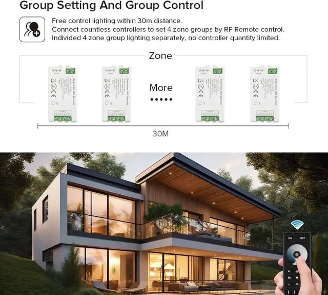 Alt view image 3 of 7 - 5050SMD FCOB COB Dimming RF 2.4GHz Wireless Remote RC01RFB & C01RF Tuya Controller Kit 4 Zones Group Control PWM Single Color (+V -V) 2pin LED Strip Neon Rope Light DC5V DC12V DC24V