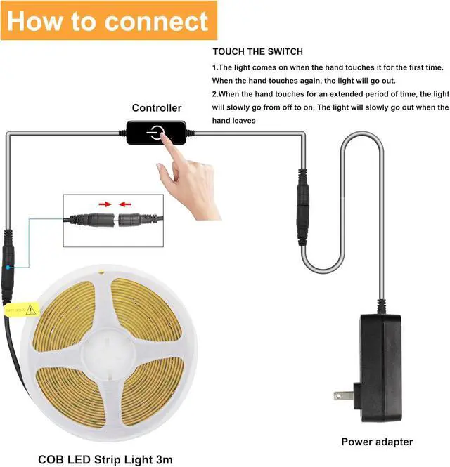 Alt view image 3 of 7 - COB LED Strip LED Strip Lights 5M/16.4ft Touch Dimmable LED Strips CRI90+ 2700K Warm White cob led 1600LEDs 24V LED Tape Lights Indoor for Bedroom Kitchen TV Mirror Cabinet