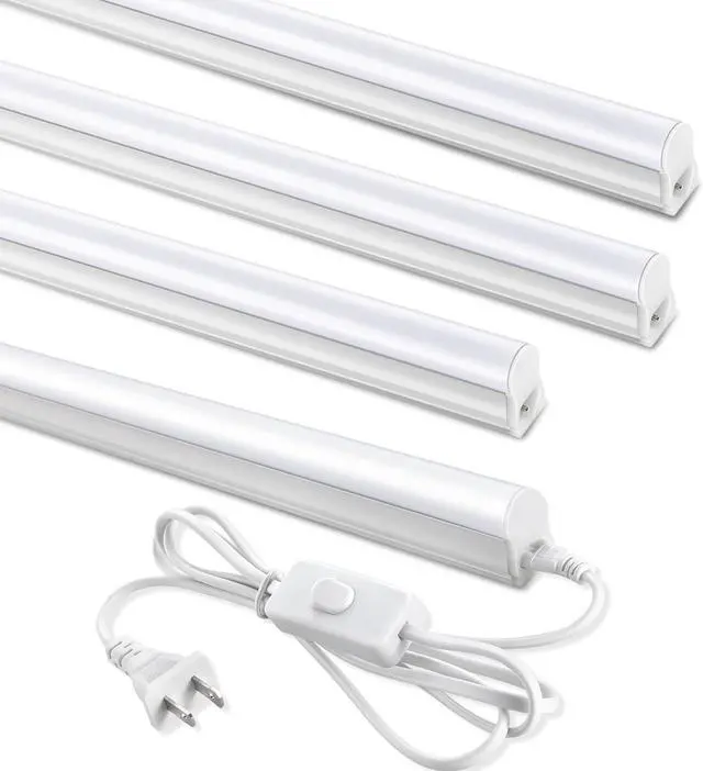 Main image of (4 Pack) 4FT T5 LED Shop Light 6500K 20W 2300LM(Super Bright White) Linkable LED Integrated Fixture Garage Ceiling and Cabinet Light Strip Light Corded Electric with ON/Off Switch