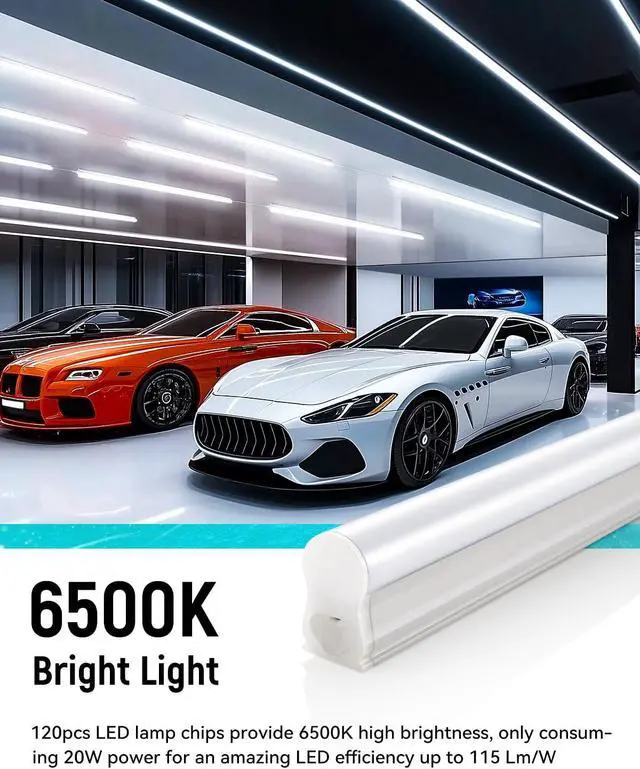 Alt view image 2 of 7 - (4 Pack) 4FT T5 LED Shop Light 6500K 20W 2300LM(Super Bright White) Linkable LED Integrated Fixture Garage Ceiling and Cabinet Light Strip Light Corded Electric with ON/Off Switch