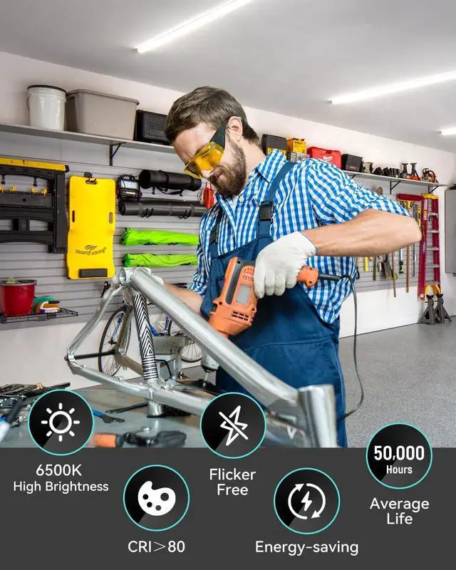 Alt view image 5 of 7 - (4 Pack) 4FT T5 LED Shop Light 6500K 20W 2300LM(Super Bright White) Linkable LED Integrated Fixture Garage Ceiling and Cabinet Light Strip Light Corded Electric with ON/Off Switch