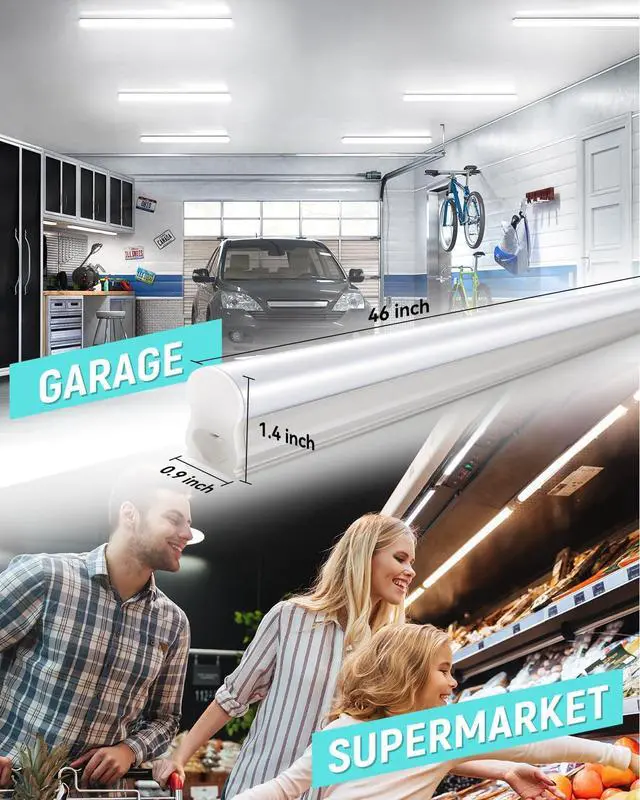 Alt view image 7 of 7 - (4 Pack) 4FT T5 LED Shop Light 6500K 20W 2300LM(Super Bright White) Linkable LED Integrated Fixture Garage Ceiling and Cabinet Light Strip Light Corded Electric with ON/Off Switch