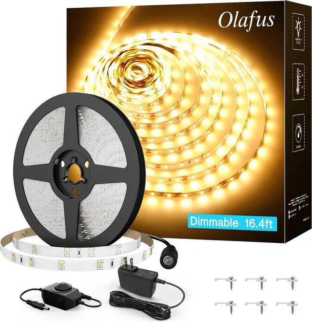 Main image of 16.4ft LED Strip Lights Warm White Dimmable LED Rope Light Kit 12V Flexible Under Cabinet Lighting Strips 5m 300 LEDs 2835 3000K Bright Led Lights for Bedroom UL Listed Plug