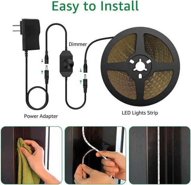 Alt view image 7 of 7 - 16.4ft LED Strip Lights Warm White Dimmable LED Rope Light Kit 12V Flexible Under Cabinet Lighting Strips 5m 300 LEDs 2835 3000K Bright Led Lights for Bedroom UL Listed Plug