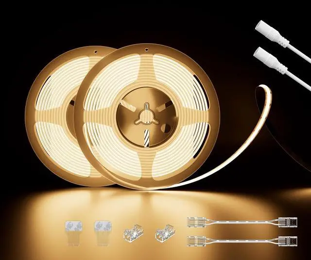 Main image of COB LED Strip Lights 40ft/12.2m Super Bright 504 LEDs/m Warm White 3000K CRI90+ Flexible LED Tape 24V for Cabinet Home DIY Lighting Projects with 2pcs COB Connector(Power Supply Not Included)