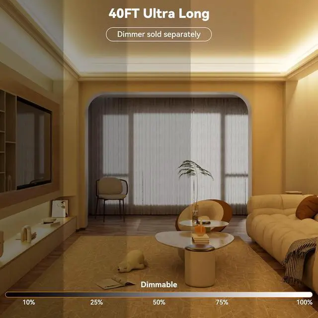 Alt view image 2 of 7 - COB LED Strip Lights 40ft/12.2m Super Bright 504 LEDs/m Warm White 3000K CRI90+ Flexible LED Tape 24V for Cabinet Home DIY Lighting Projects with 2pcs COB Connector(Power Supply Not Included)