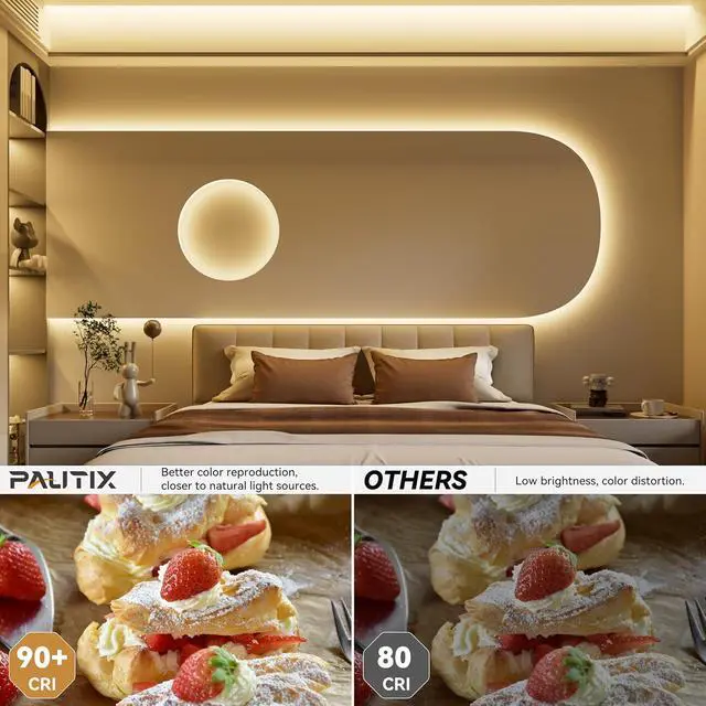 Alt view image 4 of 7 - COB LED Strip Lights 40ft/12.2m Super Bright 504 LEDs/m Warm White 3000K CRI90+ Flexible LED Tape 24V for Cabinet Home DIY Lighting Projects with 2pcs COB Connector(Power Supply Not Included)