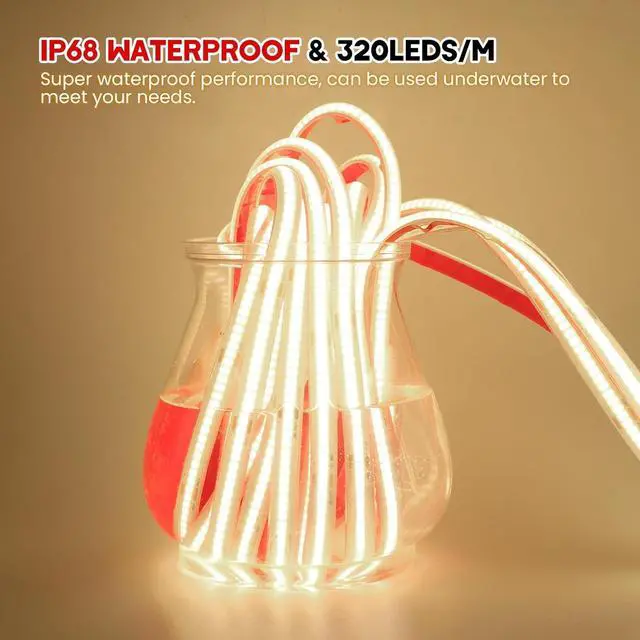 Alt view image 3 of 7 - 24V COB LED Strip Light 320 LEDs/m IP68 Waterproof Flexible LED Strip Light for Rooflight Living Room Kitchen Decoration (Natural White (4000-4500K) 5M)