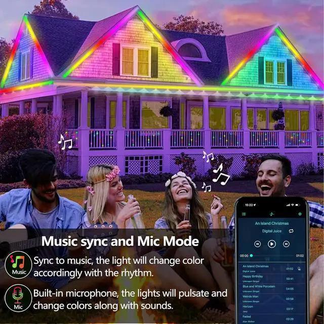 Alt view image 3 of 6 - 32.8FT Outdoor LED Strip Light Waterproof IP68 Outside RGB+IC Light Strip with App/Remote Control Chase Mode Music Sync Rope Light for Balcony Deck Rooftop Garden Pool