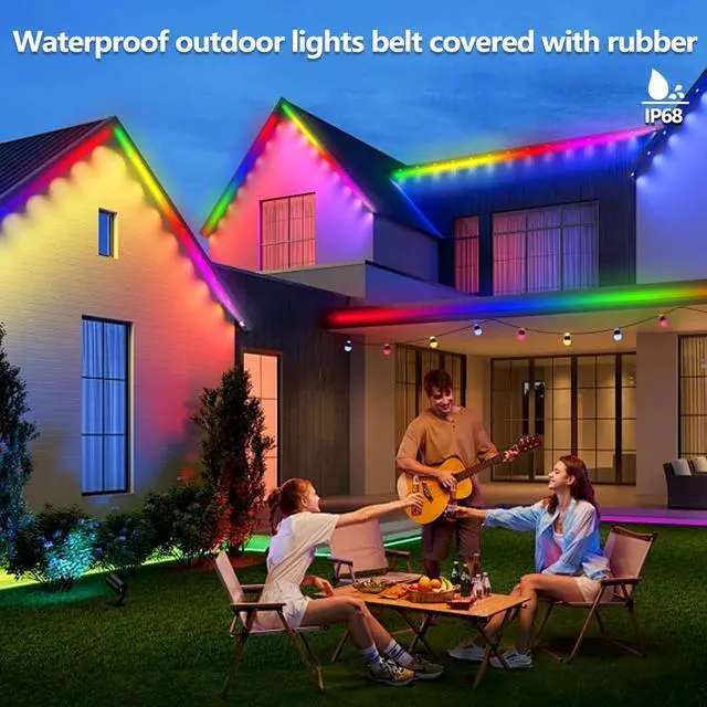 Alt view image 6 of 6 - 32.8FT Outdoor LED Strip Light Waterproof IP68 Outside RGB+IC Light Strip with App/Remote Control Chase Mode Music Sync Rope Light for Balcony Deck Rooftop Garden Pool