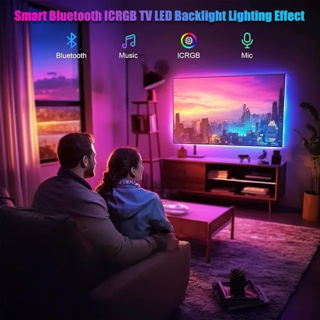 Alt view image 2 of 7 - LED Lights for TV 40-60 Inch 10FT (1 Roll of 10ft) ICRGB TV LED Backlight Kit with Bluetooth APP & 24 Keys Remote Music Sync Lights Behind USB Cable Powered Not Waterproof