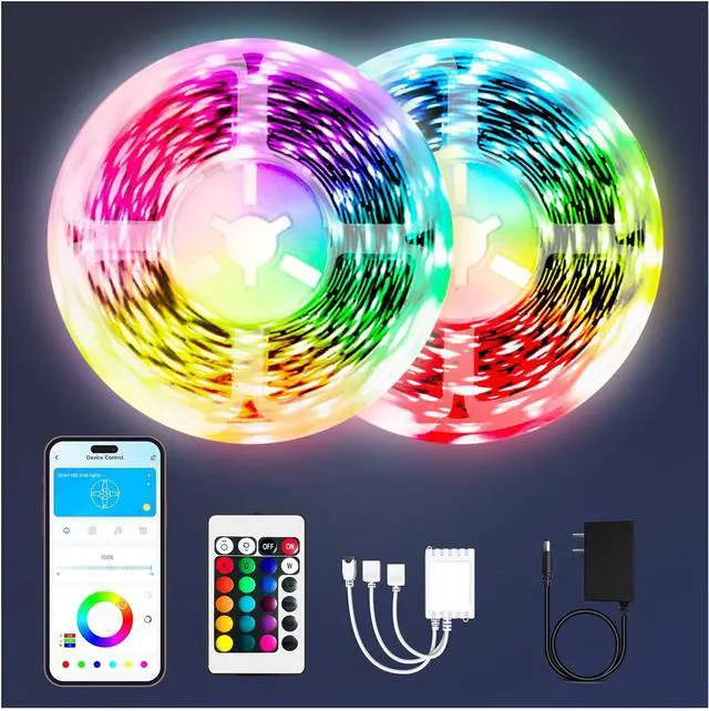 Main image of PHOPOLLO Bluetooth Led Strip Lights 100ft (2 Rolls of 50ft) RGB Color Changing LED Lights for Bedroom Kitchen Decoration App Control and Music Sync.
