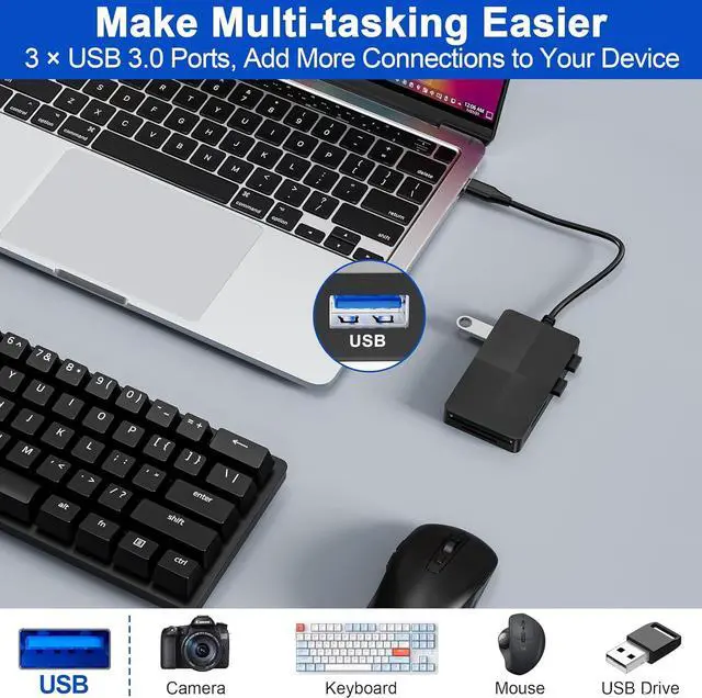 Alt view image 5 of 7 - Sony Memory Stick pro Duo Adapter Reader - 8 in 1 SD/TF/MS/CF/XD Card Reader for USB-C Device USB C Multi Memory Card Reader with 3 USB 3.0 Ports XD Picture Card Reader