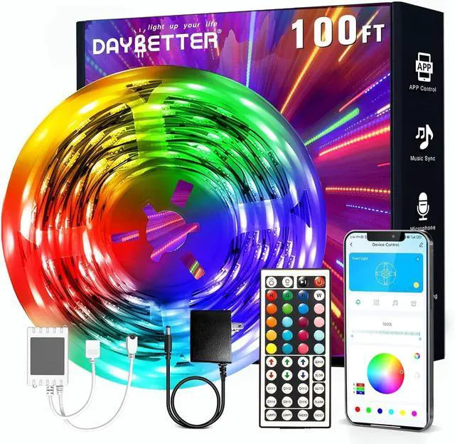 Main image of LED Strip Lights 100ft Smart Lighting with App Remote Control RGB LED Lights for Bedroom Music Sync Color Changing for Room Home Decor Party (1 Roll)