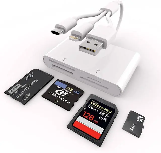 Main image of Memory Stick Pro Duo Adapter for iPhone/Android/PC 4 in 1 SD/TF/MS/XD Picture Card Reader with Lightning/USB/USB-C Connector Memory Card Reader Memory Stick Pro Duo Reader for Sony Plug & Play