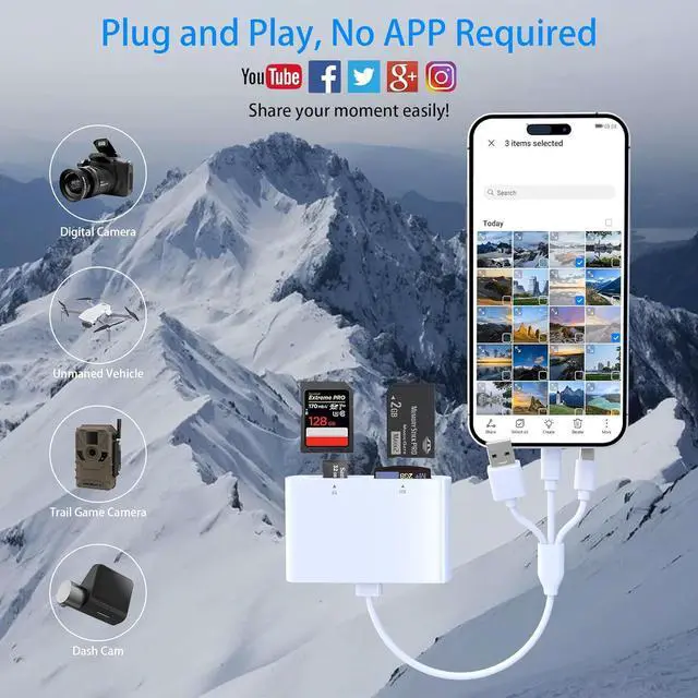 Alt view image 5 of 7 - Memory Stick Pro Duo Adapter for iPhone/Android/PC 4 in 1 SD/TF/MS/XD Picture Card Reader with Lightning/USB/USB-C Connector Memory Card Reader Memory Stick Pro Duo Reader for Sony Plug & Play