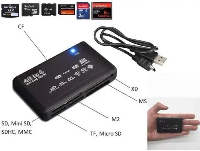 Alt view image 4 of 4 - USB 2.0 All in One PC Memory Card Reader Adapter and Write Plug OSX Windows Chrome Compatible for SD/MMC/SDHC/XD/M2/Memory Stick/Micro SD/CF/Pro&Duo Cards