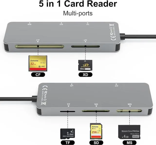 Alt view image 3 of 7 - Memory Stick pro Duo Adapter - 5 in 1 SD/TF/MS/CF/XD Card Reader for PC/Android/Lightning Device Aluminum Multi Memory Card Reader USB C Lightning OTG Adapter Memory Stick pro Duo Reader for iPhone