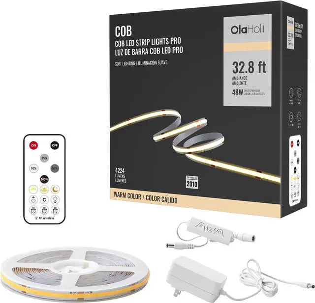 Main image of 16.4ft COB Led Strip Light with Remote 2700K Dimmable Bright Warm White Led COB Strip Light White Led Strip Light for Mirror Stair Cabinet Room