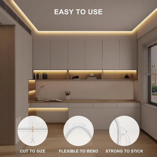 Alt view image 5 of 7 - 16.4ft COB Led Strip Light with Remote 2700K Dimmable Bright Warm White Led COB Strip Light White Led Strip Light for Mirror Stair Cabinet Room