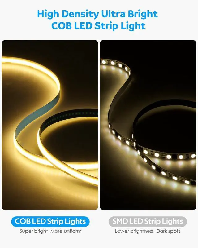 Alt view image 5 of 7 - 5V USB COB LED Strip Light 4.92FT 480LEDs Flexible TV Backlights Warm White 3000K Dimmable LED Light Strip with Self-Adhesive for Bedroom Closet Under Cabinet Monitor Desk Home Decor 8mm Width