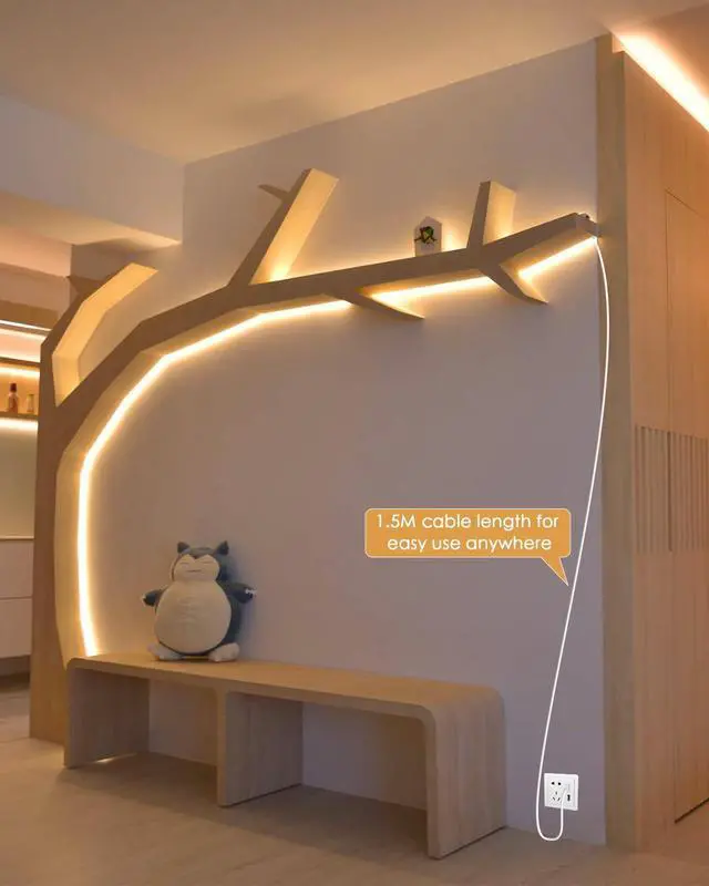 Alt view image 7 of 7 - 5V USB COB LED Strip Light 4.92FT 480LEDs Flexible TV Backlights Warm White 3000K Dimmable LED Light Strip with Self-Adhesive for Bedroom Closet Under Cabinet Monitor Desk Home Decor 8mm Width