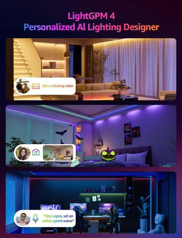 Alt view image 2 of 7 - SE1 AI Smart LED Strip Lights - 16.4ft RGB Color Changing Light Strips with APP Control AI Generated Lighting Music Sync 2.4GHz Wi-Fi & Bluetooth LED Lights for Home Decor (No Remote)