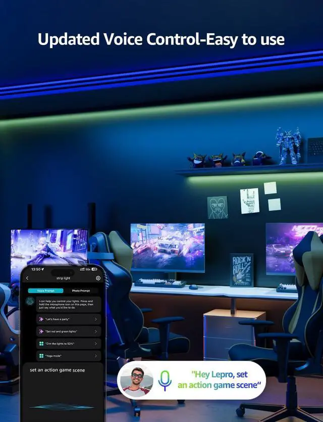 Alt view image 3 of 7 - SE1 AI Smart LED Strip Lights - 16.4ft RGB Color Changing Light Strips with APP Control AI Generated Lighting Music Sync 2.4GHz Wi-Fi & Bluetooth LED Lights for Home Decor (No Remote)