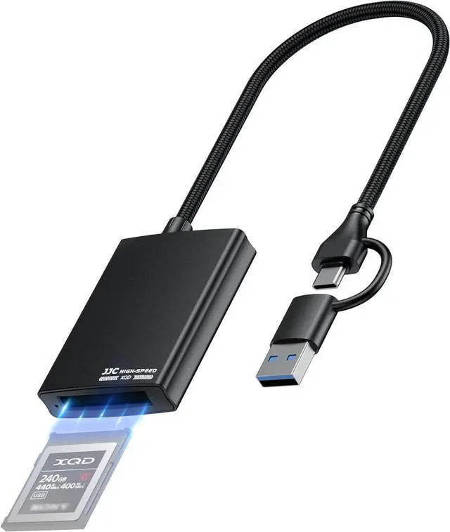 Main image of 2 in 1 XQD Card Reader Dual-Plug USB C/USB A XQD Memory Card Reader 5Gbps XQD for Sony G/M Series Lexar 2933x/1400x Type C XQD Card for iPhone 15 Pro Max Plus/Wins/Mac OS/Android