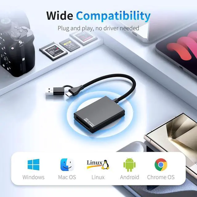 Alt view image 4 of 7 - 2 in 1 XQD Card Reader Dual-Plug USB C/USB A XQD Memory Card Reader 5Gbps XQD for Sony G/M Series Lexar 2933x/1400x Type C XQD Card for iPhone 15 Pro Max Plus/Wins/Mac OS/Android