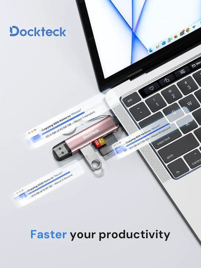 Alt view image 6 of 7 - Dockteck SD Card Reader 5G Super Speed USB3.0 SD/TF Card Reader 3-Slot USB A/C to SD/Micro SD/USB A Memory Card Reader for UHS-I SD/Micro SD/SDHC/SDXC/MMC Support OTG for Plug&Play Pink