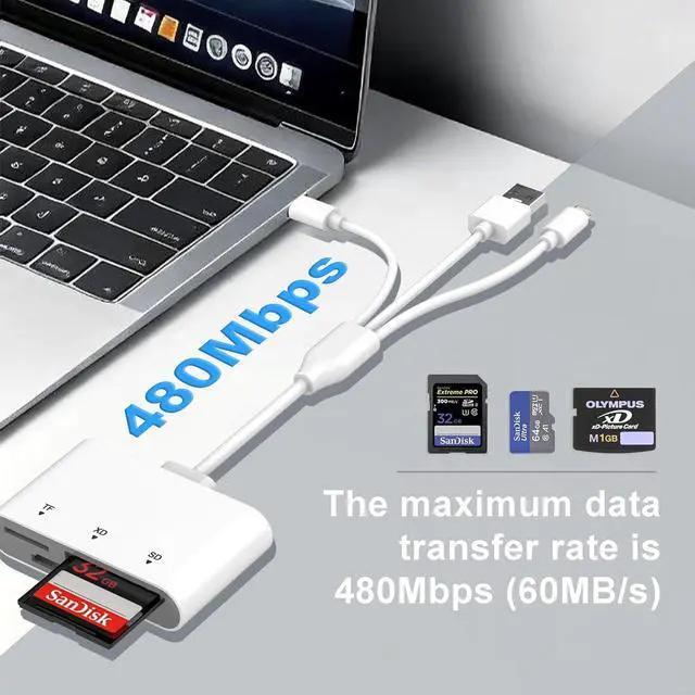 Alt view image 4 of 7 - 3-in-1 SD Card Reader for iPhone with Lightning/USB-C/USB-A - XD SD MicroSD Memory Card Adapter up to 2TB Compatible with iPhone 16/15/14 iPad Android MacBook PC Camera & Drone