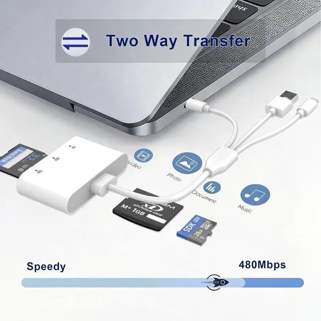 Alt view image 5 of 7 - 3-in-1 SD Card Reader for iPhone with Lightning/USB-C/USB-A - XD SD MicroSD Memory Card Adapter up to 2TB Compatible with iPhone 16/15/14 iPad Android MacBook PC Camera & Drone