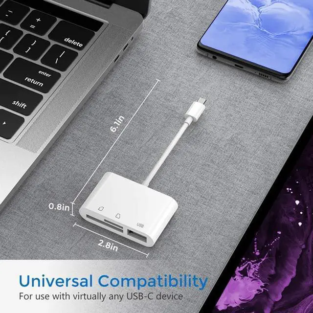 Alt view image 7 of 7 - SD Card Reader USB C Micro SD Card Reader Memory Card Reader Type C SD/TF Card Reader Compatible with MacBook Laptops Galaxy Phones and More (White)