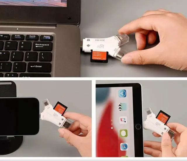 Alt view image 3 of 7 - SD Card Reader for iPhone/ipad/Android/Mac/Computer/Camera 4 in1 Micro SD Card Reader Trail Camera Viewer Portable Memory Card Reader SDCard Adapter for SD & TF Cards (White)