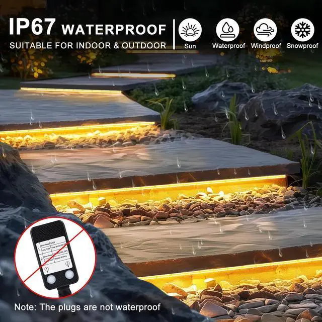 Alt view image 4 of 7 - 33FT 3200 LED COB LED Strip Lights Outdoor Waterproof 2700K Warm White Plug in Strip Light PVC Casing Tape Light Flexible with Self-Adhesive Timer Dimmable for House Garden Camping DIY