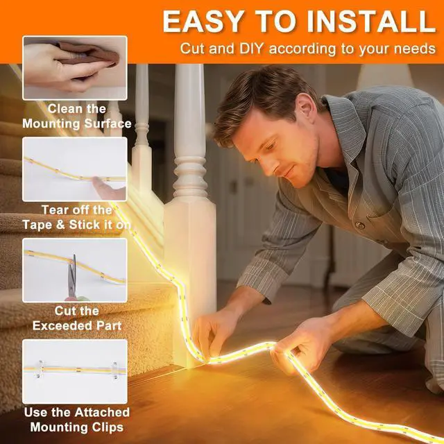 Alt view image 6 of 7 - 33FT 3200 LED COB LED Strip Lights Outdoor Waterproof 2700K Warm White Plug in Strip Light PVC Casing Tape Light Flexible with Self-Adhesive Timer Dimmable for House Garden Camping DIY