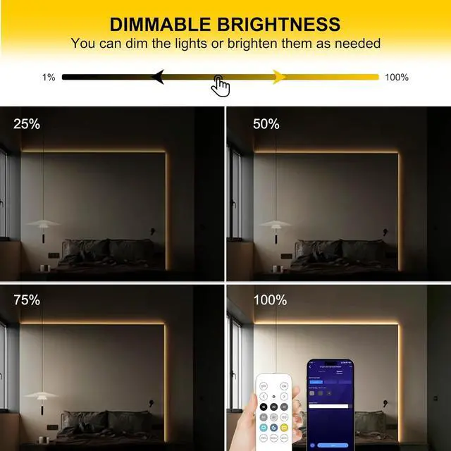 Alt view image 7 of 7 - COB LED Strip Lights Warm White 24V Dimmable led Light Strip KIT with Remote and app Control 2700K 32.8FT/2 * 5m 8mm Wide Ra>90 Cuttable Flexible Strip Lights for Bedroom Shelf Cabinet