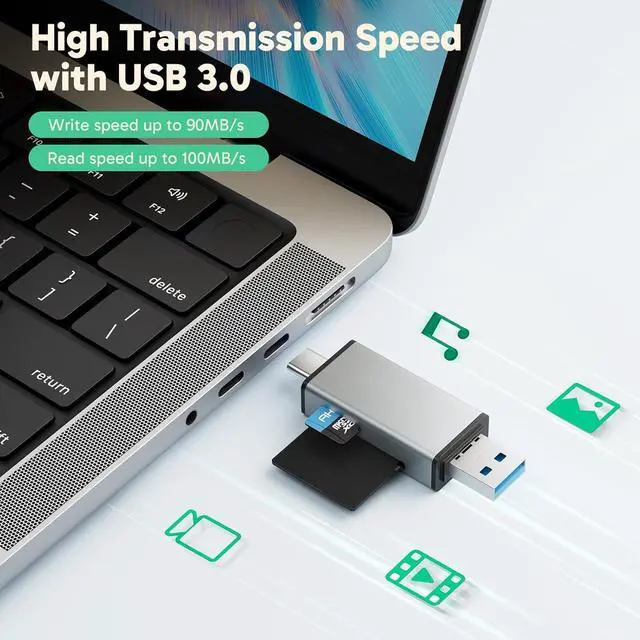 Alt view image 2 of 7 - SD Card Reader - USB 3.0 Type C to Micro SD Card Adapter Memory Card Reader for SD/Micro SD/SDHC/SDXC Card Compatible with Smartphones Laptops Tablets Personal Computer and Cameras