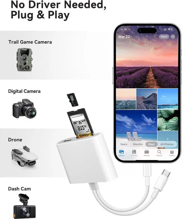 Alt view image 6 of 7 - SD Card Reader for iPhone iPad USB-C & Lightening Dual Port Memory Card Reader USB 3.0 High-Speed Transfer No App or Driver Required Camera Adapter Supports SD/Micro SD/SDHC/SDXC/MMC