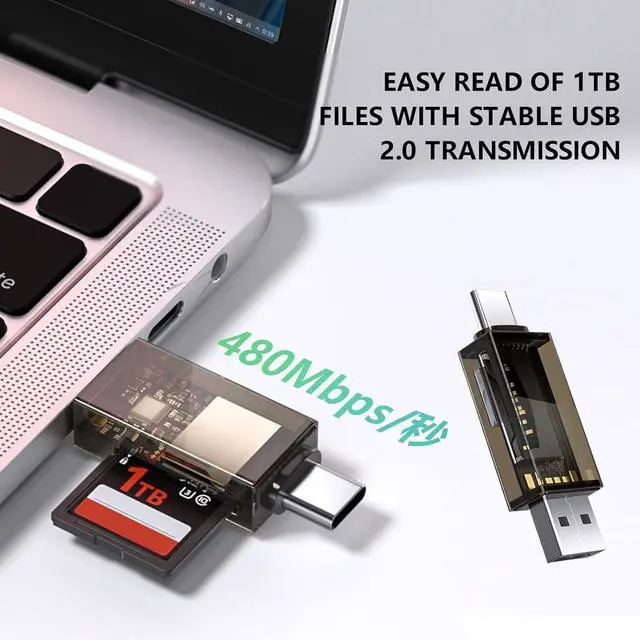 Alt view image 7 of 7 - SD Card Reader Dual Connector USB 2.0/USB-C Memory CardReader Adapter [Card not Included] Compatible for SD/Micro SD/SDHC/SDXC/MMC MacBook Pro/Air Chromebook Galaxy S21 S22/ iPhone 15