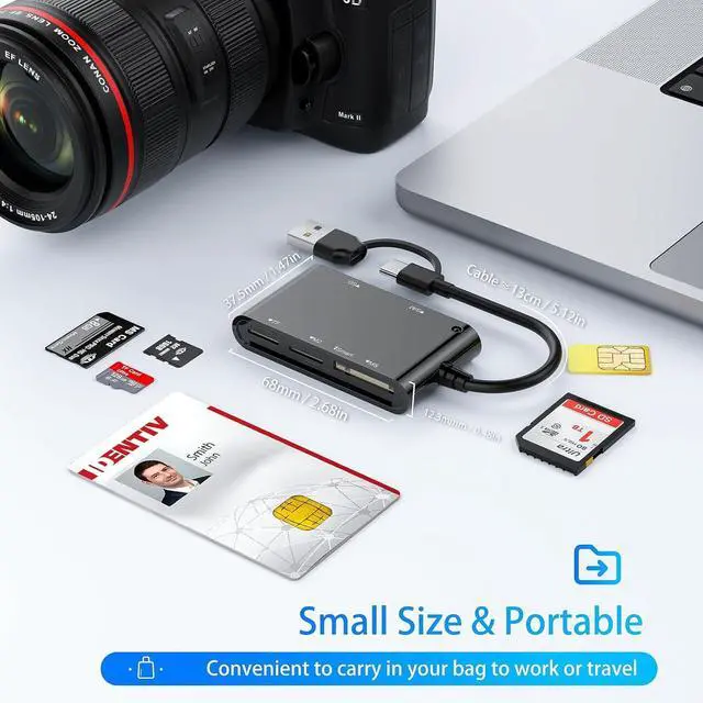 Alt view image 7 of 7 - SIM Card Adapter CAC Smart Card Reader Military 6-in-1 USB-C/USB-A Multi-Card Adapter for SIM CAC ID SD/TF M2 Memory Stick  Compatible with Windows Mac Linux (USB-C+USB-A)