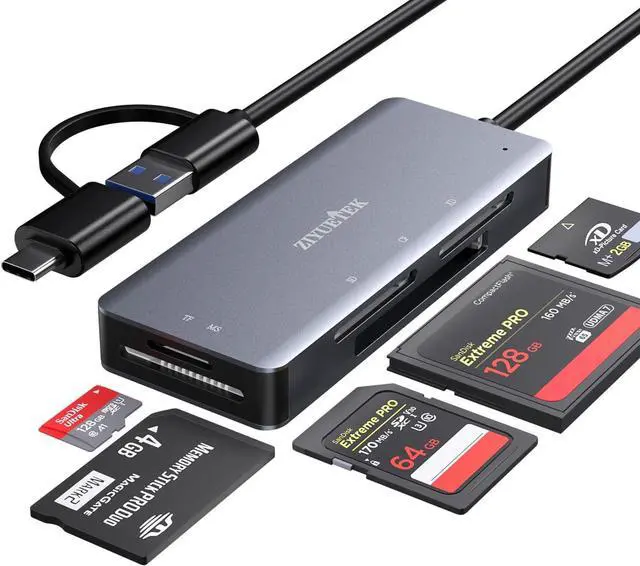 Main image of SD Card Reader Aluminum 5in1 USB USB-C to SD Micro SD MS CF XD Card Reader Adapter Compatible with iPhone 15/16/Pro/Max MacBook Pro/Air 2023 iPad Pro iMac S23 XPS 17 Surface Book 3 and More