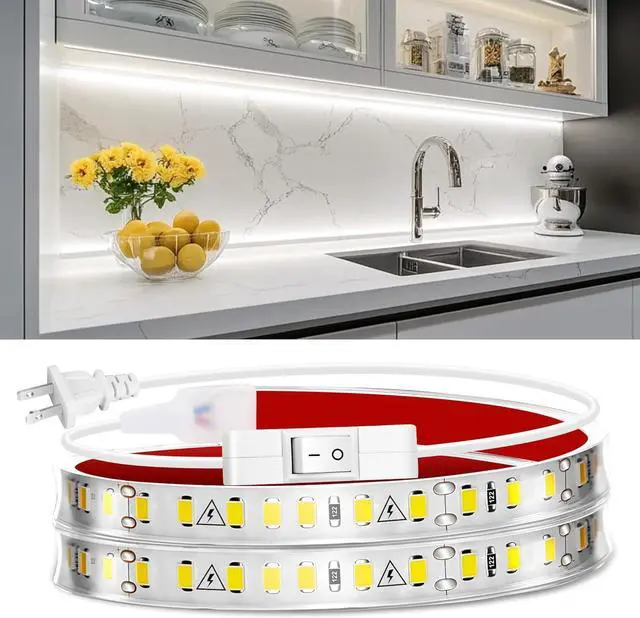 Main image of Under Cabinet Strip Lighting Plug in 24in Ultra Bright Small LED Light Bar 6000K Cool White 110V-120V Wired Lights for Kitchen Cabinet Counter Workbench Desk Closet Shelf Indoor