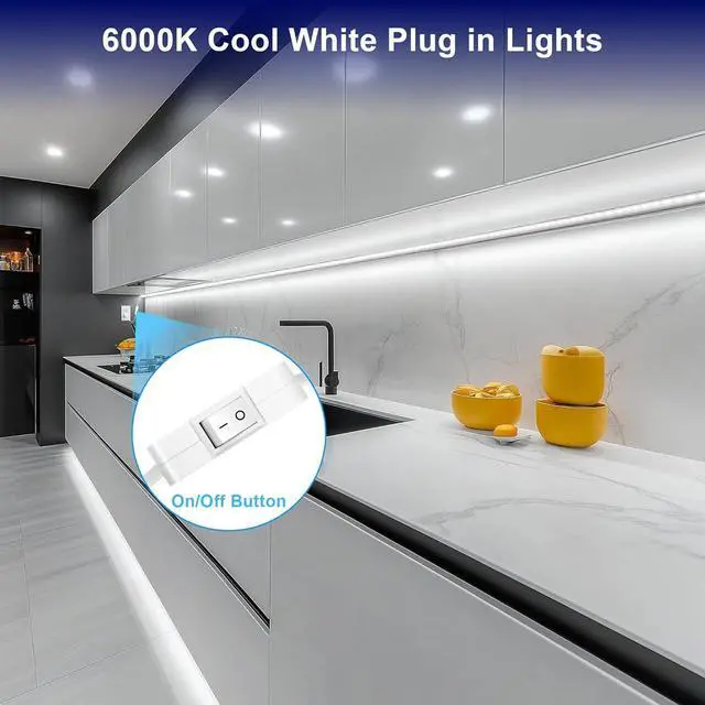 Alt view image 2 of 7 - Under Cabinet Strip Lighting Plug in 24in Ultra Bright Small LED Light Bar 6000K Cool White 110V-120V Wired Lights for Kitchen Cabinet Counter Workbench Desk Closet Shelf Indoor