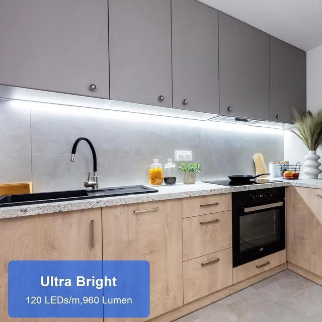 Alt view image 3 of 7 - Under Cabinet Strip Lighting Plug in 24in Ultra Bright Small LED Light Bar 6000K Cool White 110V-120V Wired Lights for Kitchen Cabinet Counter Workbench Desk Closet Shelf Indoor