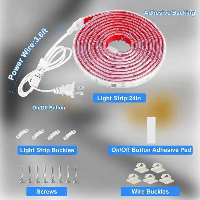 Alt view image 5 of 7 - Under Cabinet Strip Lighting Plug in 24in Ultra Bright Small LED Light Bar 6000K Cool White 110V-120V Wired Lights for Kitchen Cabinet Counter Workbench Desk Closet Shelf Indoor