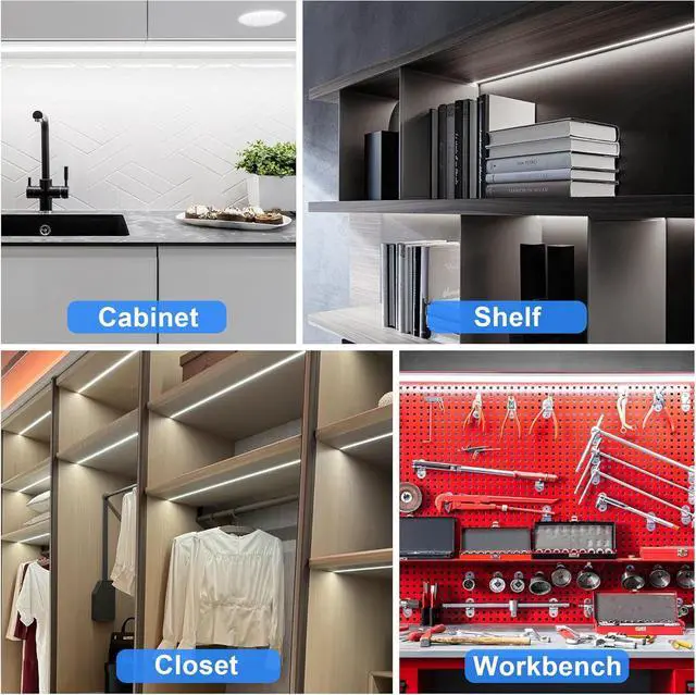 Alt view image 7 of 7 - Under Cabinet Strip Lighting Plug in 24in Ultra Bright Small LED Light Bar 6000K Cool White 110V-120V Wired Lights for Kitchen Cabinet Counter Workbench Desk Closet Shelf Indoor