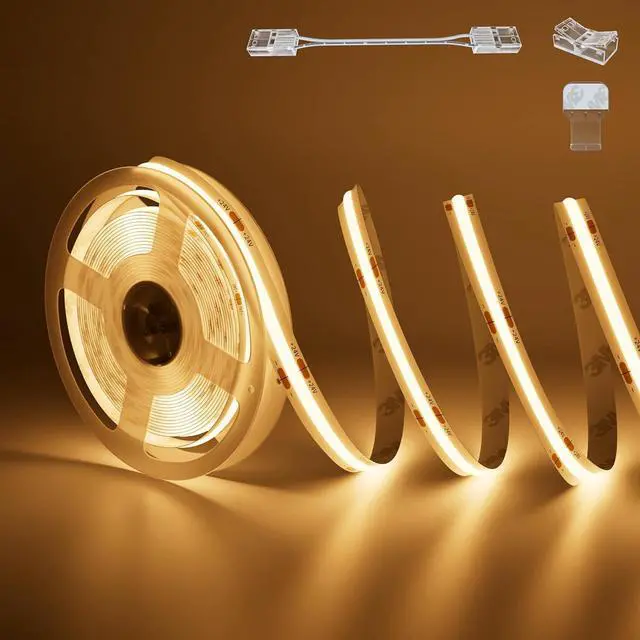 Main image of COB LED Strip Light 20ft/6.1m 3087LEDs Warm White 2700K CRI90+ High Lumen Super Bright Lead-free Material Flexible DC24V LED Tape for Home&Office DIY Lighting Project(Power Supply Not Included)