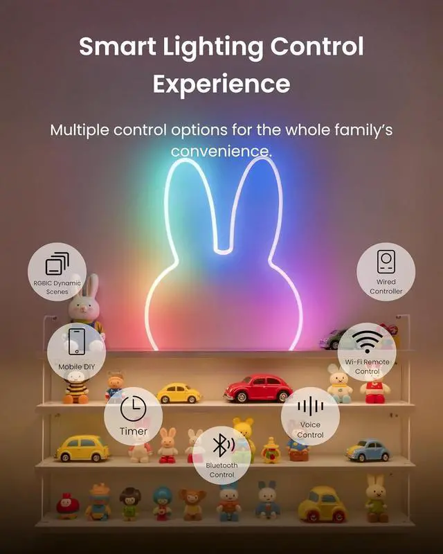 Alt view image 6 of 7 - RGBIC Neon Rope Lights Matter-Certified Wire Rope Light DIY Flexible Steel-Core Neon Lights for Wall & Bedroom Works with  Home/Siri Alexa & Google Music Sync 16M Colors 6.56ft